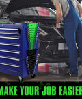 Mechanic with Magnetic Wrench Organizer Set Two Piece With 32 Slot Drawer Storage, Green and Black, in auto shop
