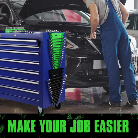 Heavy Duty Magnetic Wrench Organizer 4 Piece Set With 64 Slot Drawer Storage For Sae And Metric Wrenches Strong Grip Tool Trays That Keep Your Workshop Absolutely Killer And Zero Hassle