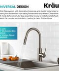 Dishwasher Air Gap Kit in Spot Free All-Brite Stainless Steel Keeps Your Dishes From Backing Up, Prevents Wastewater Contamination, Easy Install, 9 Inch Overall Height, Includes Air Gap Kit, Model KAG-1SFS installed in modern kitchen sink next to faucet.
