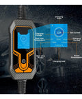 Road Trip Ready Portable J1772 EV Charger Cable 7KW 32A display showing charging status and metrics for electric vehicle use.