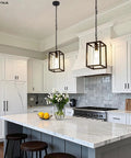 Kitchen with One Light Farmhouse Pendant Light With Black Metal Cage And Glass Shade, Adjustable Chain, over island
