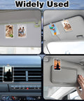 Various views of Two Pack Acrylic Magnetic Car Photo Holder Visor Clip Set Must Have Personalized Picture Frame for car interiors.