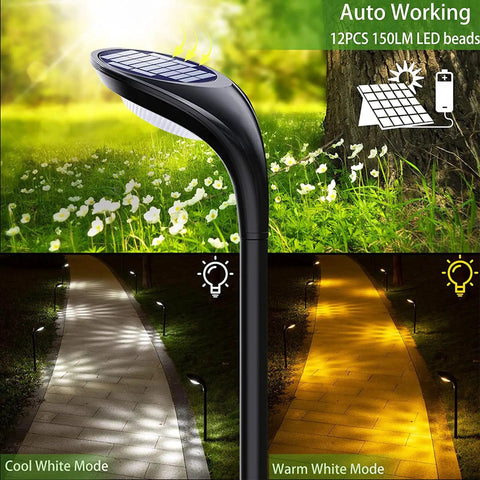 4-Pack 150 Lumen Solar Pathway Lights Waterproof Landscape Lighting For Garden Walkways Driveways Yard Decor showing cool and warm white modes