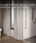 Square 18 Inch Grab Bar With Hardware Included, 300 Lb Capacity, Polished Chrome Finish in modern bathroom setting