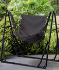 Two In One Hammock And Swing Chair With Foldable Stand Carrying Bag Grab And Go Portable Outdoor Chair for Patio Garden Camping Trips Easy Setup And Stable Rubber Feet Gray