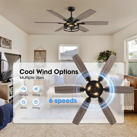 60 Inch Ceiling Fan With Lights And Remote For Indoors And Outdoors In Black Caged Farmhouse Style Perfect For Bedroom Living Room