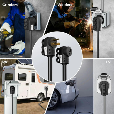 1 Pack NEMA 6-50R 50A 250V Female Welder Receptacle showing uses with grinders, welders, RVs, and EVs.