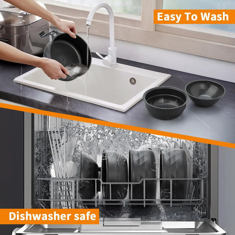 Ramen Cooker Microwave Bowl for Dorms and Offices, 3 In One Noodle Bowl With Drain Feature, BPA Free Black being washed