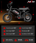 Side profile of 16 Inch Fat Tire Electric Bike For Adults And Teens With Peak 1500W Power, 65 Mile Range, detailed measurements shown