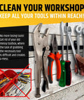 12 Inch Heavy Duty Magnetic Tool Holders 4 Pack 48 Inches Total Length with tools attached in a workshop setting
