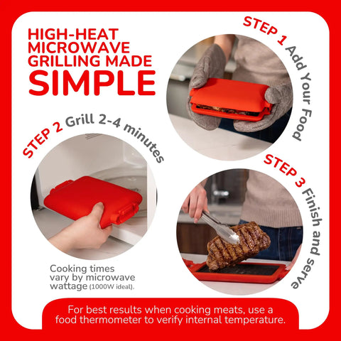Micro Grill Max Microwave Sandwich Maker With 3 Min Grilled Cheese Capability shown in steps for easy grilling.