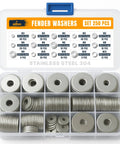 250 Piece Metric Stainless Steel Fender Flat Washers For Screws And Bolts in plastic case, 304 stainless steel