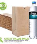 Brown Kraft Paper Lunch Bags 4 Lb Capacity 100 Count Bulk Disposable Sacks For Snacks And Sandwiches next to water bottle
