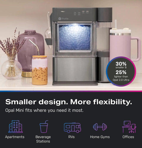 No Cap Portable Nugget Ice Maker Countertop Machine Produces Chewy Pebble Ice Built To Hit Different in modern kitchen setting.