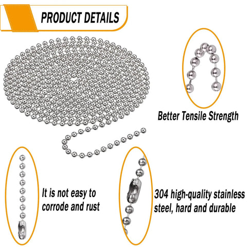 10 Beaded Ball Chain 4.5mm 16.4 Feet Spool with 8 Connector Clasps, 304 stainless steel, better tensile strength, corrosion-resistant