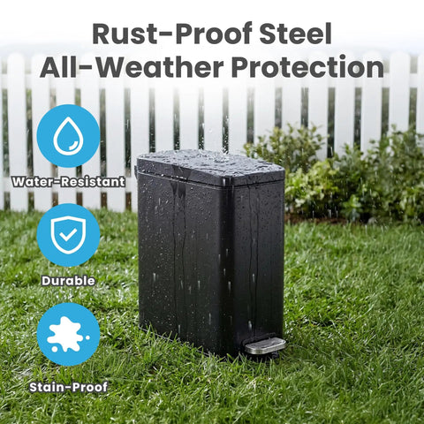 3 Gallon 12 Liter Dog Poop Trash Can With Lid And AbsorbX Odor Filter For Outdoor Use Rust Proof Matte Black Stainless Steel Pet Waste Bin