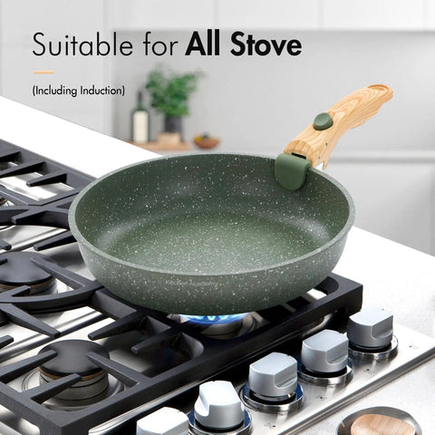 Detachable-Handle 10 Piece Camping Cookware Set Nonstick Induction Pots And Pans Green Granite on gas stove