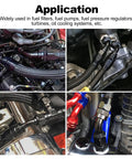 10AN 45 Degree One Piece Full Flow Hose End Fitting Swivel For CPE Braided Hose With 7/8 14 UNF Thread 6061 T6 Aluminum AN10 fitting on braided fuel lines in engine bay