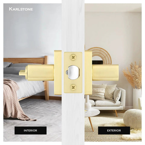 Six Pack Gold Door Knobs With Modern Curved Corner Design For Rooms Requiring A Key To Open Keyed Alike Entry Levers