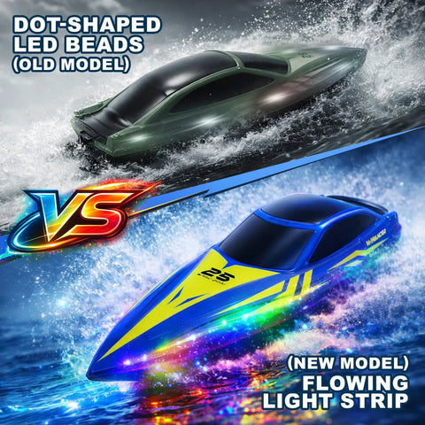 10 Inch Remote Control Boat With 7 Mode LED Lights For Lit Night Racing 15KMH High Speed 2.4GHz Control 3 Speed Modes