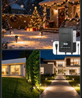 Night scene showcasing 12 Pack Landscape Lights Kit With 300W Dual Zone Low Voltage Transformer 12V LED Landscape Lighting 3000K Warm White Waterproof Aluminum Spotlights With Connectors For Yard Tree Garden W01LK06 Easy DIY Install.