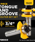 Tongue And Groove Router Bit Set Pro Grade For Three Quarter Inch Stock With One Half Inch Cutting Depth One Quarter Inch Tongue Two Bit Set One Half Inch Shank Premium C3 Micro Grain Tungsten Carbide Blades For Flooring And Cabinetry Projects image with yellow router bits