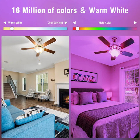 Living room and bedroom with E17 Smart LED Light Bulbs 3 Pack With WiFi Color Changing 16 Million Colors, dimmable, no hub required.