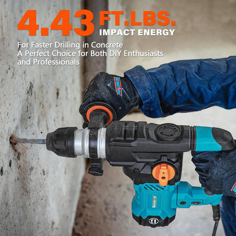 1-1/4 Inch SDS-Plus Rotary Hammer Drill With Vibration Control And Safety Clutch used on concrete wall