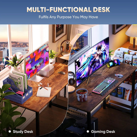 Multi-functional 40 Inch Small Computer Desk With Metal Frame For Gaming Studying And Work At Home Office Modern Brown Woodgrain Surface
