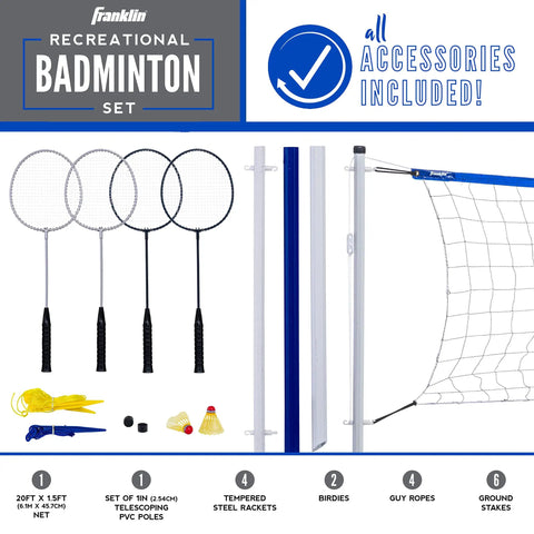 Portable Backyard Badminton Set With A 20 Foot Net And 4 Racquets For Adults And Kids Easy To Assemble Fun Outdoor Lawn Game