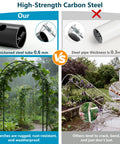 Comparison of heavy duty rustproof garden arch metal trellis with thinner alternative, highlighting durability and stability features.