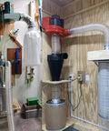Heavy Duty Dust Collection Hose 2 By 10 Ft Thick Wall Pvc Suction Tube With Twist Lock Clamps connected to workshop equipment.