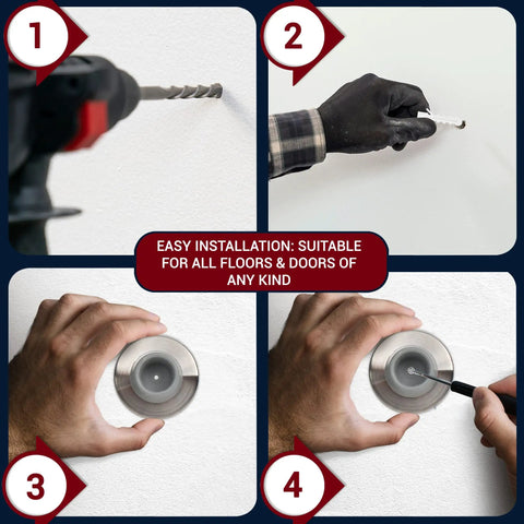 Installation process of Knockout Heavy Duty Door Bumper Keeps Walls Looking Sharp Satin Stainless Steel Rubber Wall Mount Stopper.