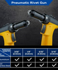 Pro-Grade Pneumatic Rivet Gun Kit With Self-Suction Auto Feed, 4 Interchangeable Nozzles 3/32 To 3/16 Inch, close-up view