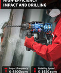 Person using 20V Brushless Cordless Rotary Hammer Drill With 4.0Ah Battery And Charger, SDS Chuck for wall demolition