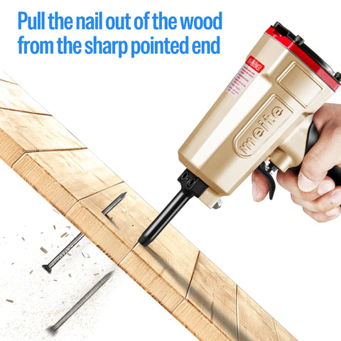 Pneumatic Nail Remover And Nail Puller For 9 To 16 Gauge Nails air-powered tool removing nails from wooden plank