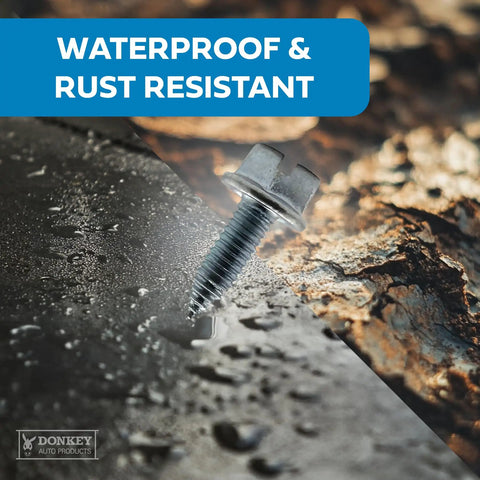 Slotted Hex Head License Plate Screws Metric 6mm X 16mm For Vehicles, metal screw on waterproof and rust-resistant surface.