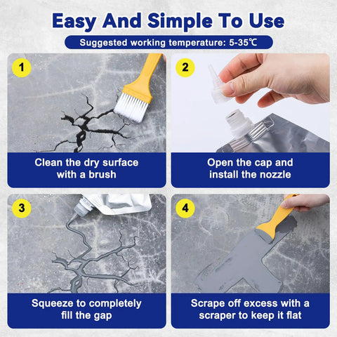 Step-by-step guide using Pro Grade Concrete Crack Filler Kit With High Elasticity Self Leveling Cement Fast Drying Fix Cracks