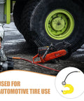 Top Tier Yellow PU Coil Air Hose With Quick Lock Connector For Air Compressor And Pneumatic Tools, shown during automotive tire work.