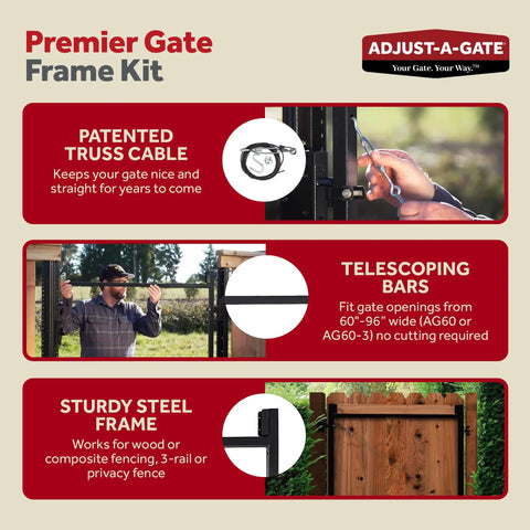 Beefed Up Full Frame Gate Fence Kit For 60 To 96 Inch Openings And Up To 5 Feet High, Black Heavy Duty Outdoor Reinforcement And Accessories