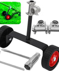 Universal String Trimmer Wheel Attachment Fits 26mm And 28mm Shafts showing support wheels and adapter for lawn care.