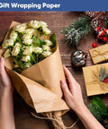Brown Kraft Wrapping Paper Roll 17.5 x 1200 Inches Non Coated Craft Packing Paper 70 GSM 100 Percent Recycled with flowers.