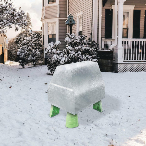 Outdoor setting with Water Table Cover Waterproof Outdoor Shield For Backyard Play Tables on a snow-covered yard