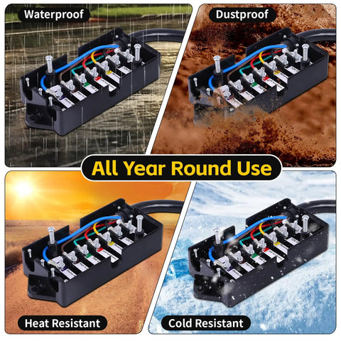 Built Tough 8 Ft 7 Way Trailer Wiring Kit Featuring Rock Solid Pure Copper Contacts And Weatherproof Junction Box for all year round use.