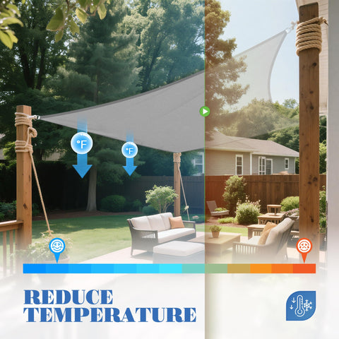 10x13 Ft Waterproof Sun Shade Sail Rectangle Canopy Cover With UV Protection shown over patio reducing temperature