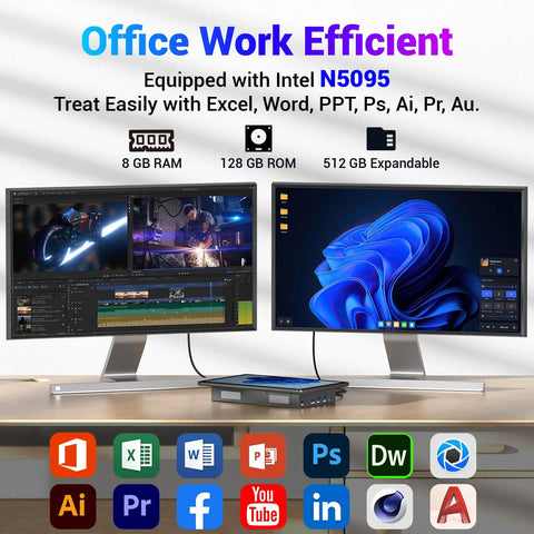 10 Point Touchscreen Panel PC Running Win 11 With Intel Celeron N5095 Eight Gigabyte Ram And 128 Gigabyte Storage Designed As A Hustle Ready Kiosk Solution That Smashes Through Heavy Workloads With Smooth Performance with dual monitors displaying software.