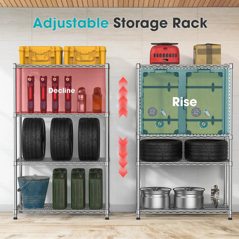 Beefy 4 Tier Wire Shelving Unit With 24 Inch Depth For Kitchen Garage Or Pantry Storage, Steel Shelves Support Up To 550 Lbs Each