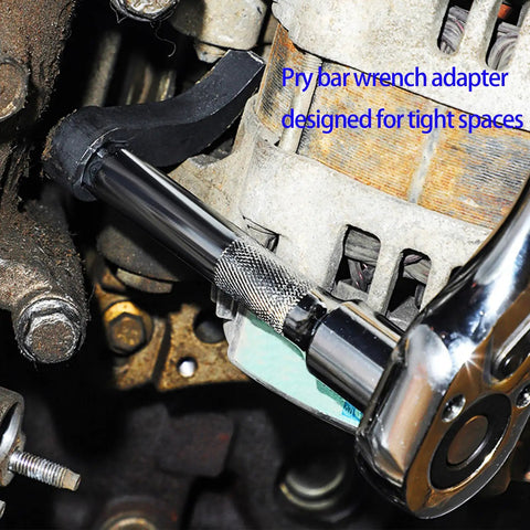 Two Pack Pry Bar Wrench Adapter And Ratchet Pry Bar Attachment With 360 Degree Swivel Head in use for tight space axle removal