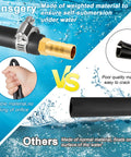 Comparison of a weighted self-sinking hose vs a regular hose in water, highlighting durability and submersion capability.