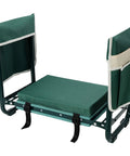 Go-To 2-In-1 Garden Kneeler And Seat with Free Tool Pouch and EVA Foam Pad, side view of foldable green garden stool.